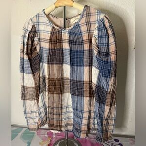 Universal Thread Blue Brown Puff Sleeve Blouse